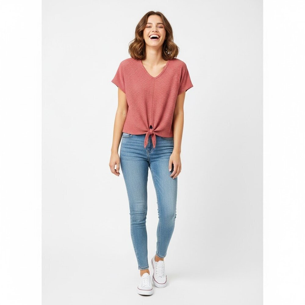 Paper Crane Waffle Knit Tie Front Top